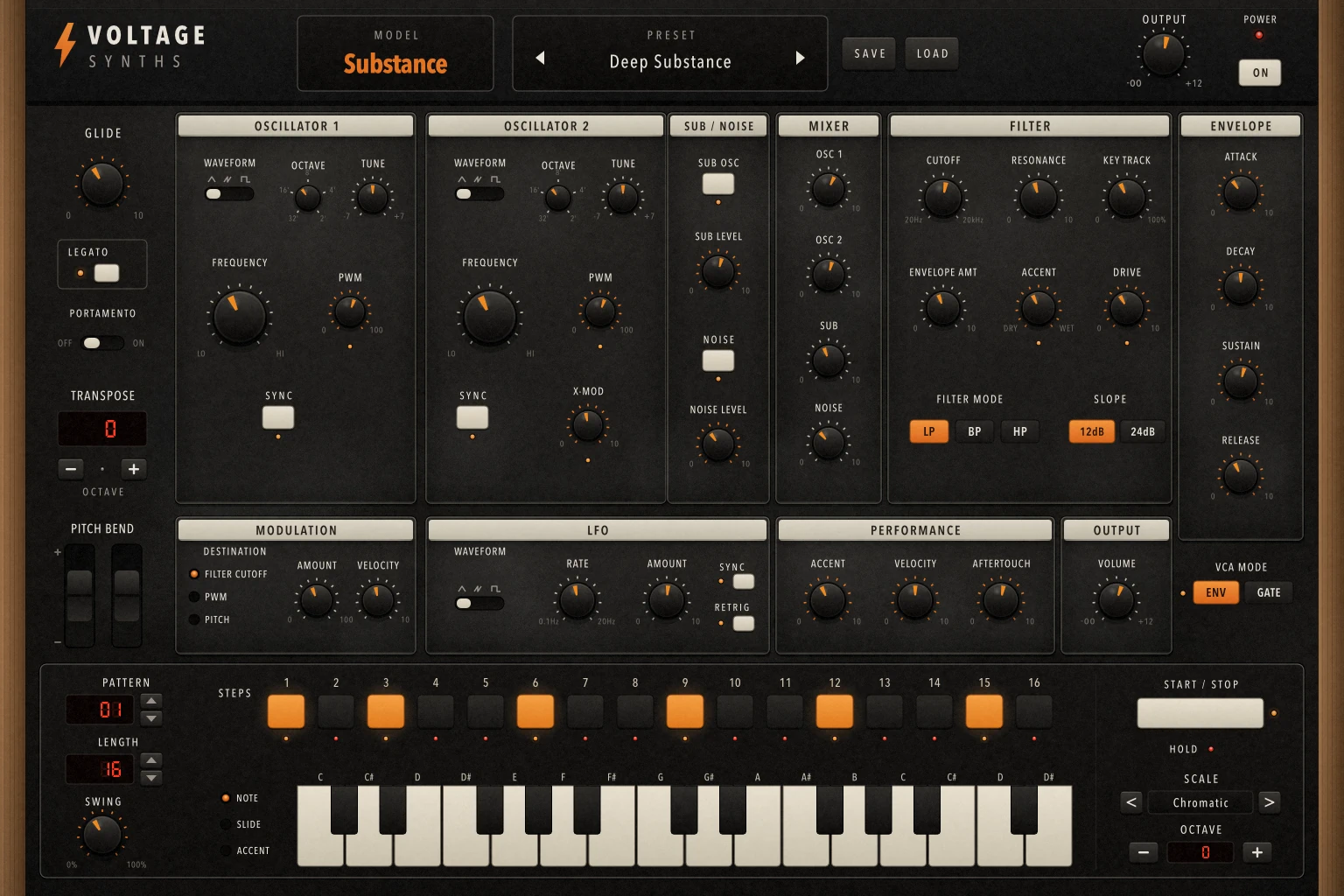 Substance monophonic bass synthesizer interface